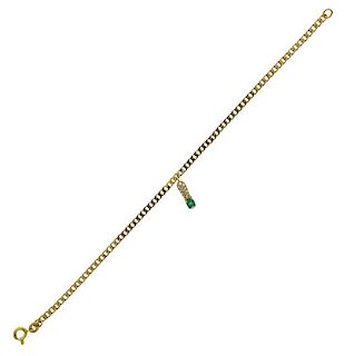 18k Gold Diamond Emerald Charm Bracelet 