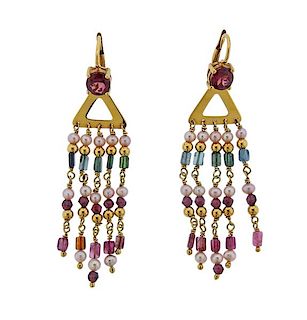 18k Gold Multi Color Gemstone Earrings 