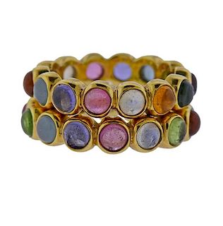 Temple St. Clair 18k Gold Multi Gemstone Band Ring Set of 2