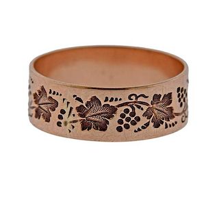 Antique 10k Rose Gold Leaf Motif Band Ring 