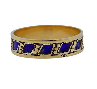 Antique English 14K Gold Blue Enamel Band Ring