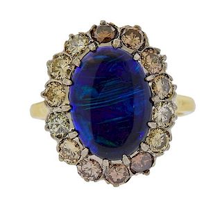 Antique English 18K Gold Diamond Opal Ring