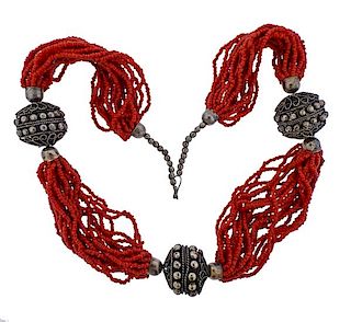 Silver Red Stone Necklace 