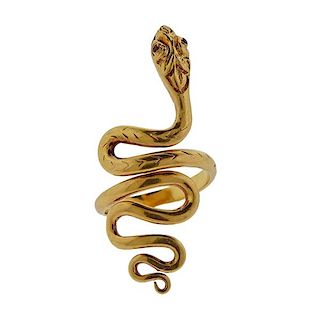 Greek 18K Gold Red Stone Snake Ring