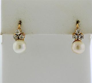 Antique 14k Gold Pearl Diamond Earrings 