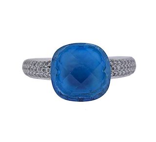 Ellis 18k Gold Diamond Blue Topaz Ring 
