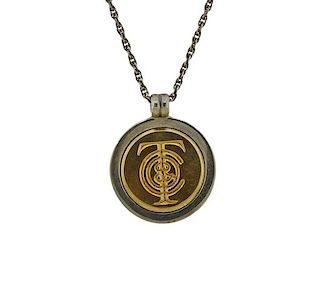 Tiffany &amp; Co Silver 18k Gold Medallion Pendant Necklace 