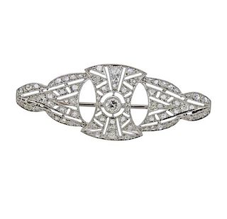Art Deco French Platinum Diamond Brooch Pin