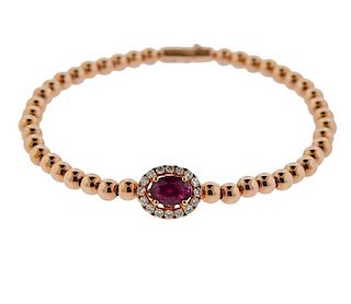 18k Rose Gold Diamond Red Stone Bracelet 