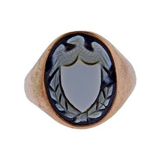 Antique 14K Gold Hard Stone Cameo Ring