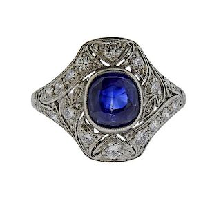 Art Deco EGL No Heat 2.00ct Sapphire Diamond Platinum Ring