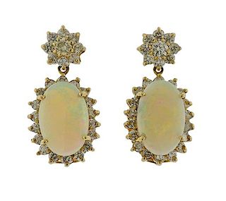 14K Gold Diamond Opal Drop Earrings