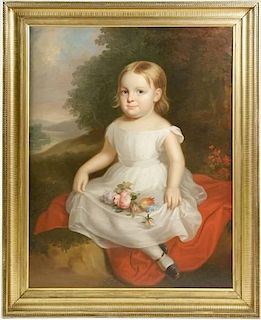 19th C. American School Portrait of Young Girl