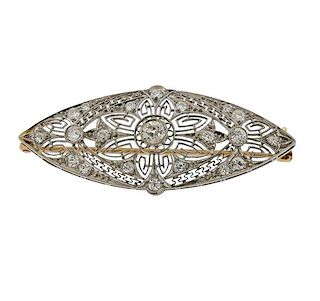 Art Deco Filigree Platinum Diamond Brooch 