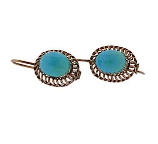 Antique 14k Gold Turquoise Earrings 