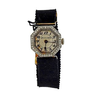 Marcus &amp; Co Art Deco 18k Gold Platinum Diamond Watch 