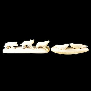 Two Inuit Walrus Ivory Carvings