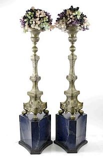 Pair 19th C. French Empire Uplights w/ Jade Covers