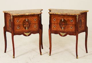 PR. OF FRENCH  BRONZE MTD MARBLE TOP COMMODES