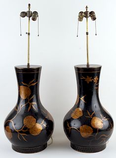 PAIR LARGE LACQUERED TABLE LAMPS CIRCA 1960