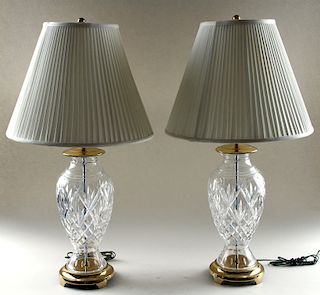 PAIR WATERFORD CRYSTAL TABLE LAMPS WITH SHADES
