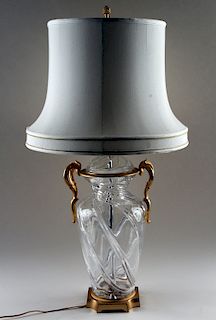 FRENCH CRYSTAL GILT METAL TWO LIGHT TABLE LAMP