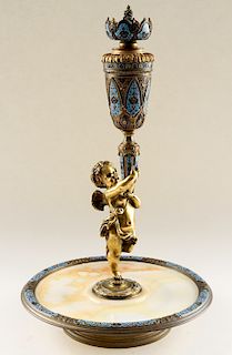 19TH C. FRENCH GILT BRONZE CHAMPLEVE CENTERPIECE