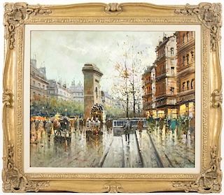 Antoine Blanchard Signed Oil, Paris Street Scene