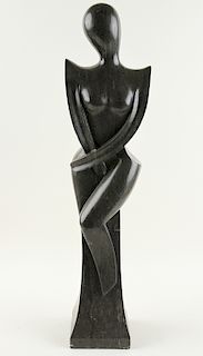 BLACK MARBLE ABSTRACT SCULPTURE OF FEMALE FIGURE