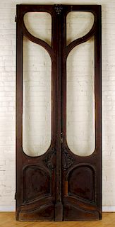 LARGE PAIR ETCHED BEVELED GLASS DOORS 1890