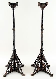 PAIR IRON AESTHETIC MOVEMENT CANDLE STANDS C.1880
