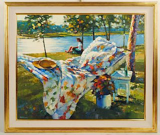 HOWARD CHESNER BEHRENS "YOUNG WOMAN RELAXING" OIL