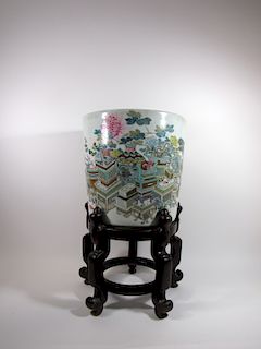 Large 20th Century Porcelain Jardiniere with Stand