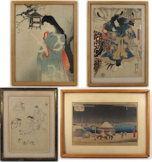 Four Framed Woodblock Prints.