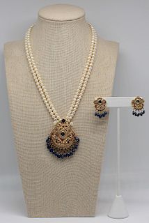 JEWELRY. Indian 21kt Gold, Sapphire, and Polki