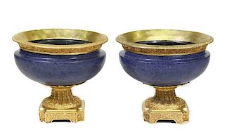 Pair of Gilt Bronze & Lapis Lazuli Jardinieres