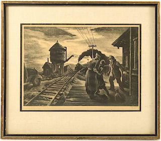 Thomas H. Benton Signed AAA Litho, "Morning Train"