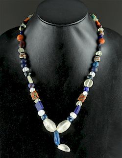 Ancient Glass, Quartz, & Ceramic Bead Necklace