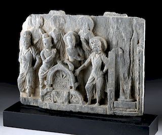 Gandharan Schist Relief of Standing Bodhisattvas