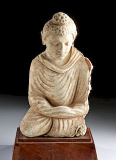 Sensitive Gandharan Stucco Seated Buddha