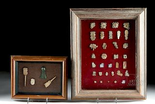 Lot of 37 Framed Chimu Copper, Shell, & Bone Artifacts