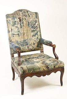 18th C. French Fauteuil w/17th C. Flemish Tapestry