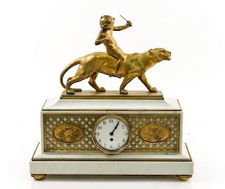 French Gilt Bronze & Alabaster Figural Clock