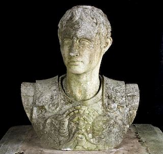 CAST STONE SCULPTURE OF BUST OF AUGUSTUS