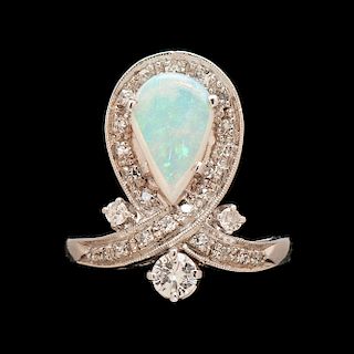 Platinum and Gold Opal and Diamond Ring