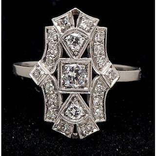Platinum Art Deco Diamond Shield Ring