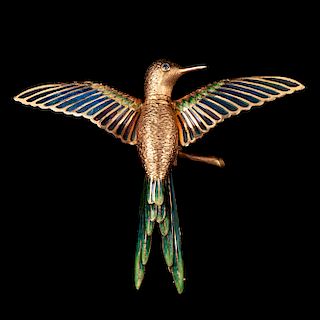 18k Yellow Gold Hummingbird Whimsy Brooch