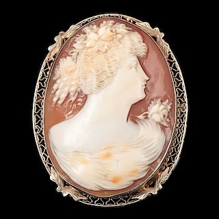 14k White Gold Shell Cameo Brooch