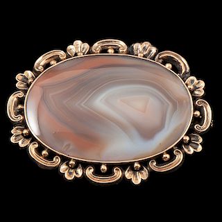 Victorian Agate Brooch with Hair Receptacle