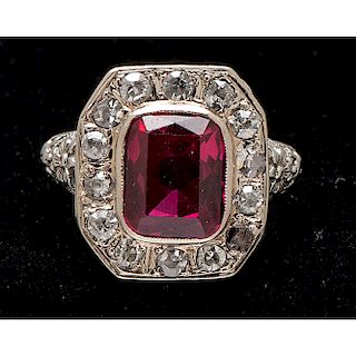 14k White Gold Synthetic Ruby and Diamond Ring